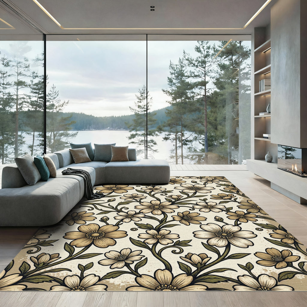 Vintage Cream Floral Vine Rug