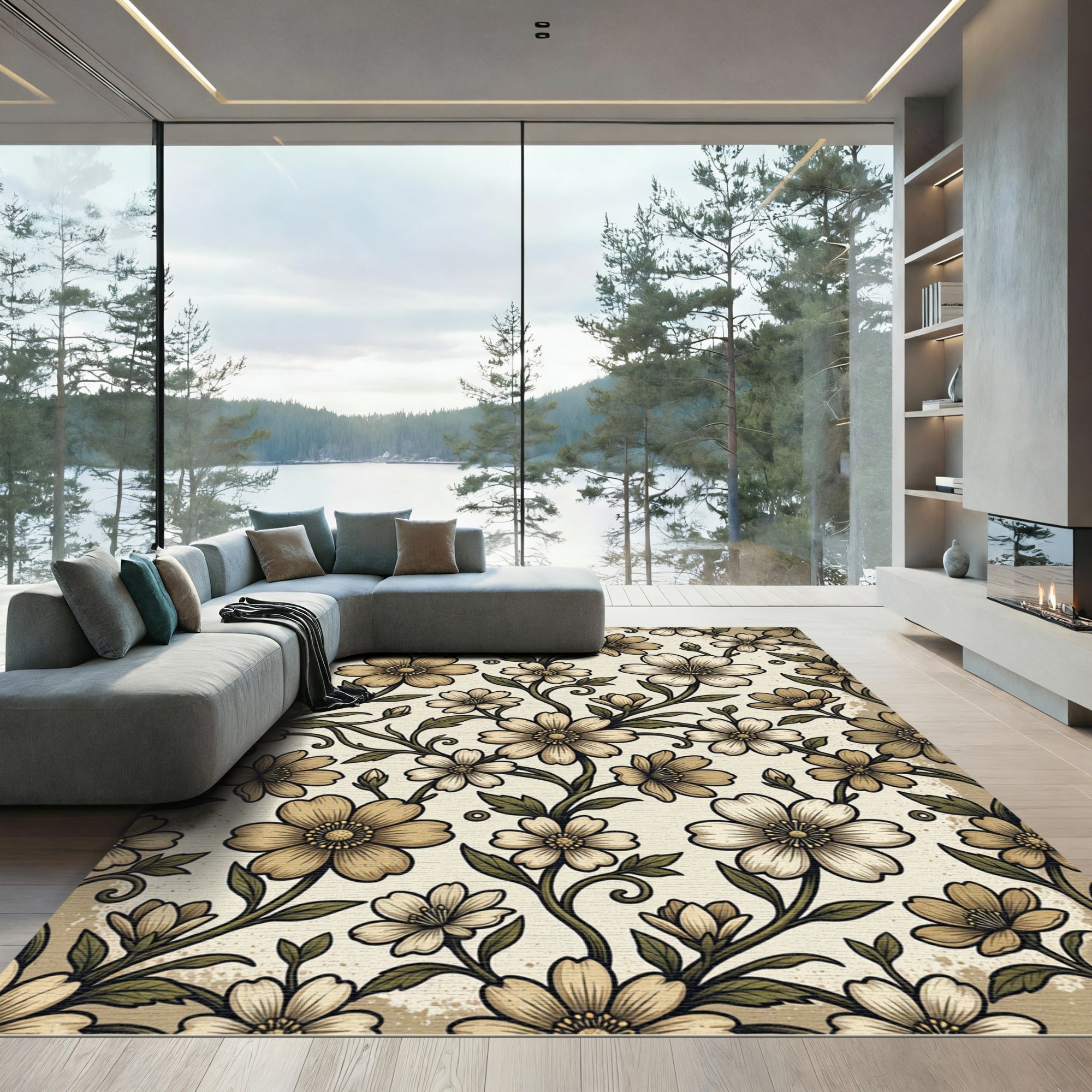 Vintage Cream Floral Vine Rug
