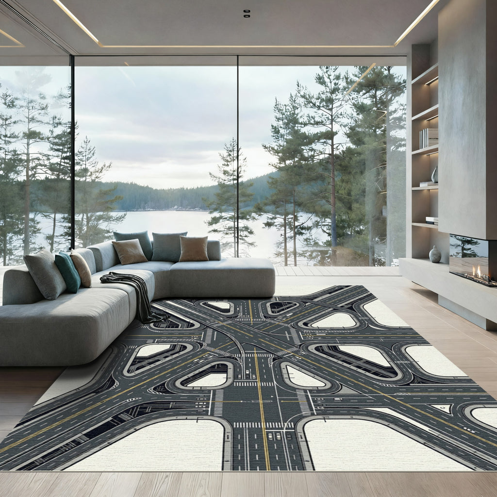 Modern Architectural Junction Geometric Graphic Rug