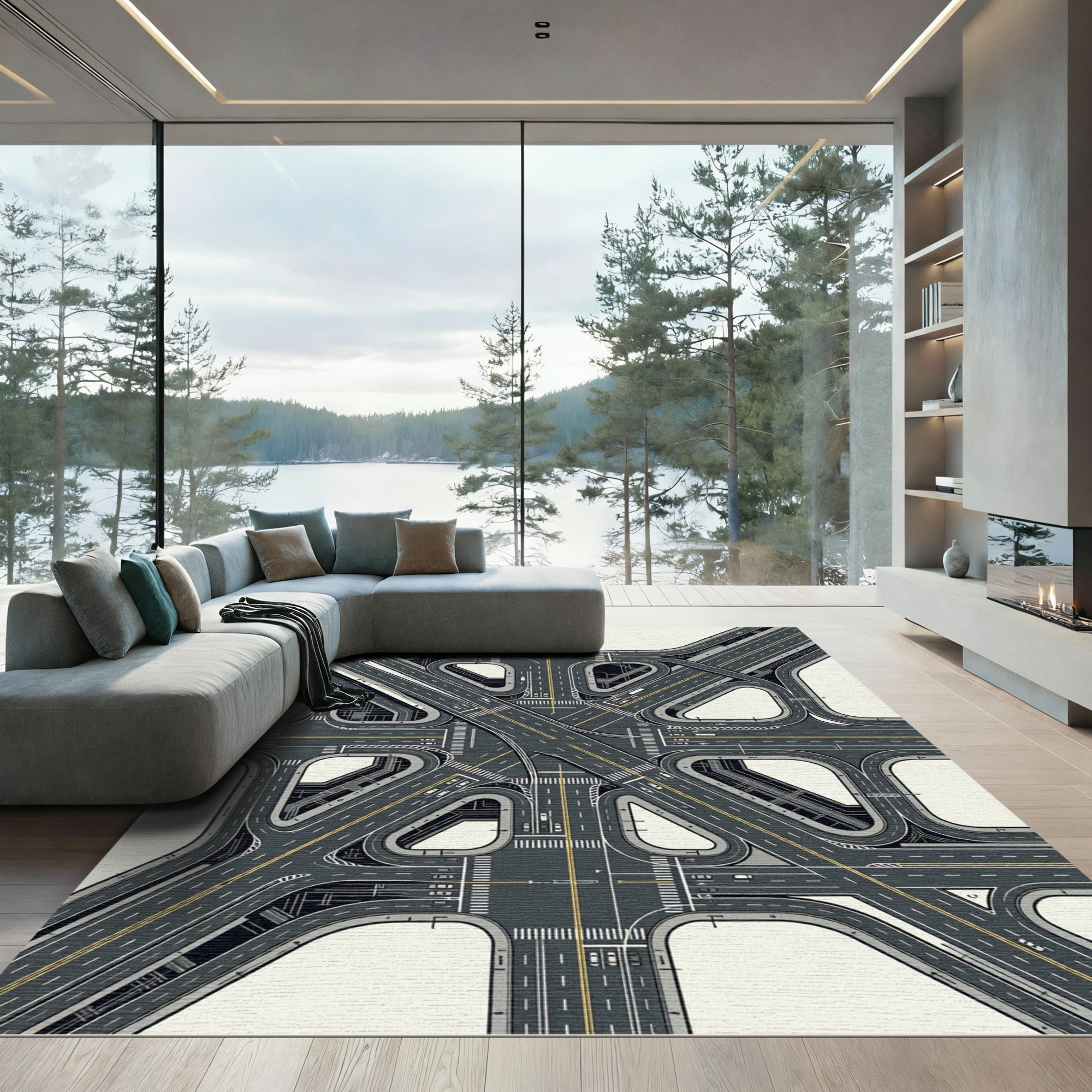 Modern Architectural Junction Geometric Graphic Rug