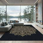 Golden Ornate Mandala Medallion Circular Rug