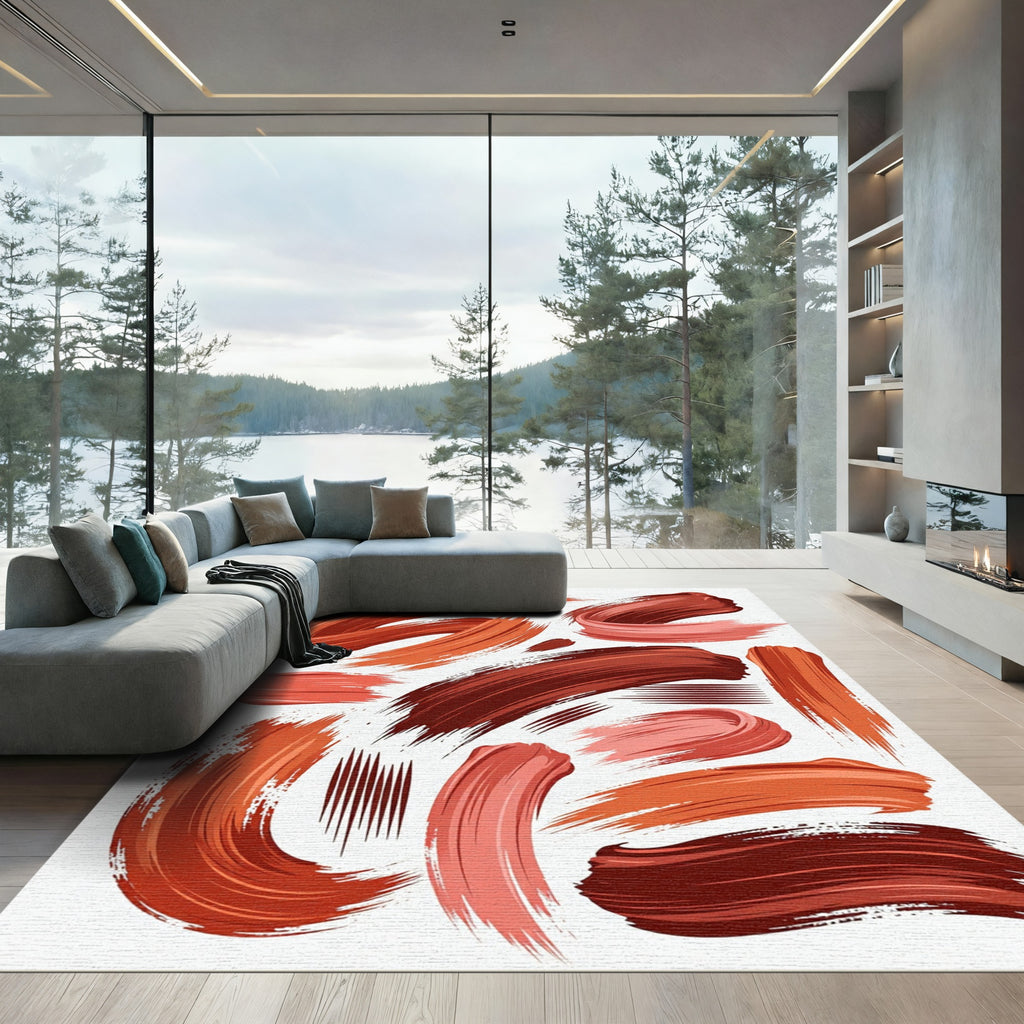 Earthy Terracotta Abstract Brush Stroke Rug