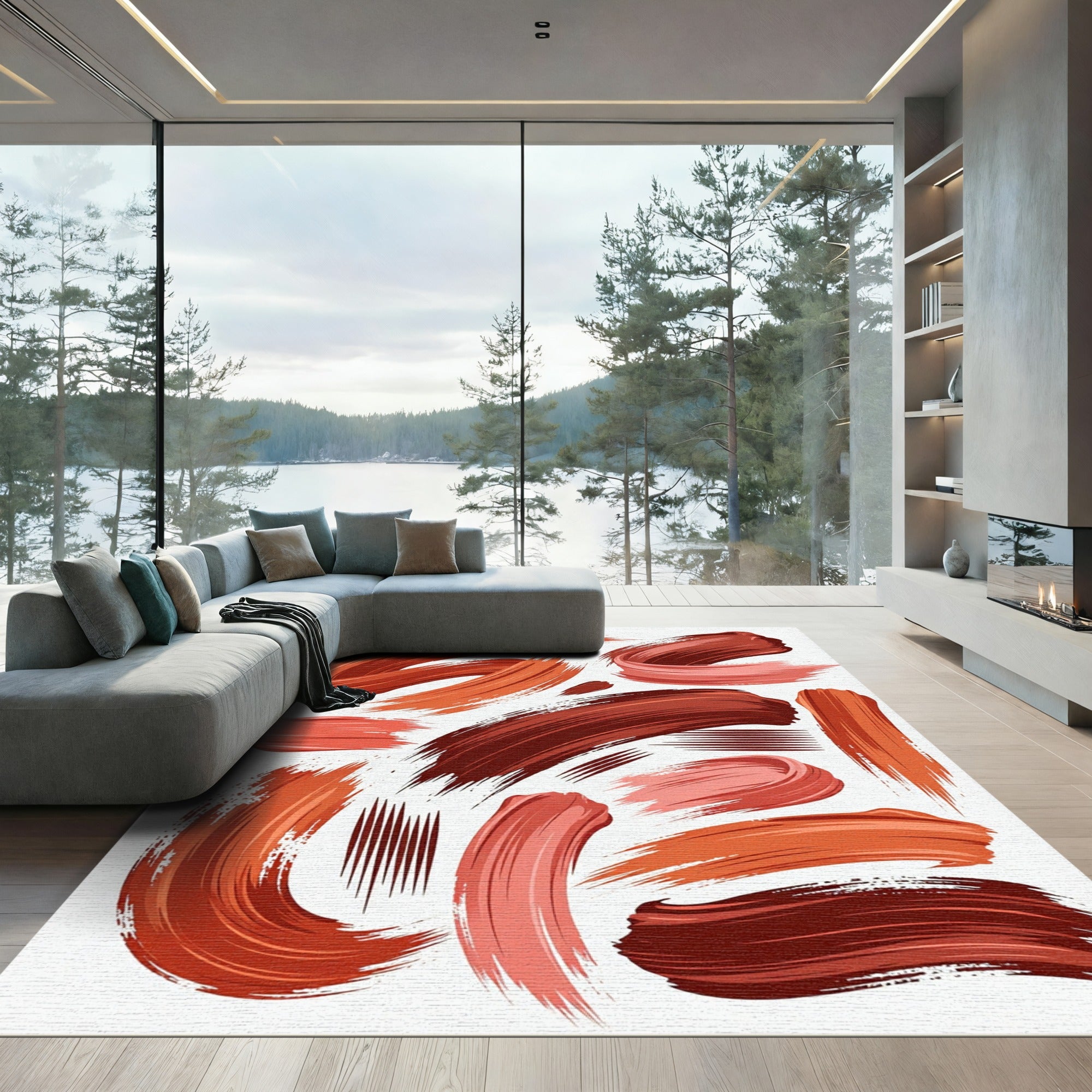 Earthy Terracotta Abstract Brush Stroke Rug