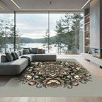 Elegant Floral Peony Mandala Medallion Rug
