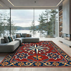 Intricate Crimson Compass Floral Medallion Rug