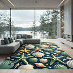 Oceanic Starfish Scallop Shell Collage Rug