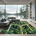 Dark Botanical Trellis Pine Foliage Rug
