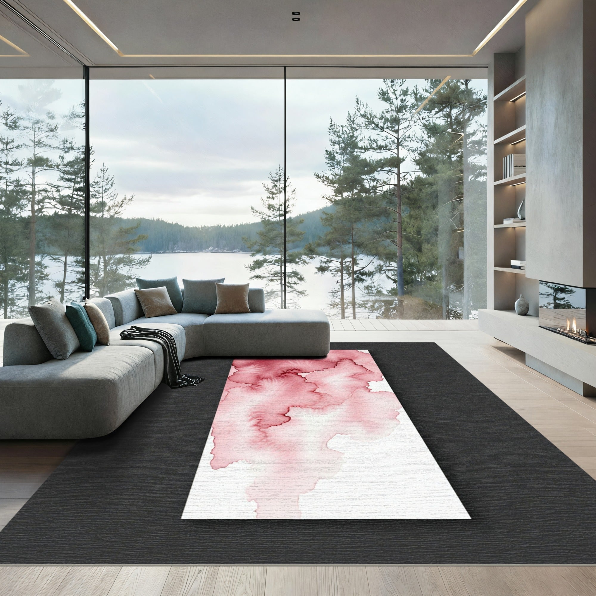Crimson Watercolor Wash Abstract Flow Rug