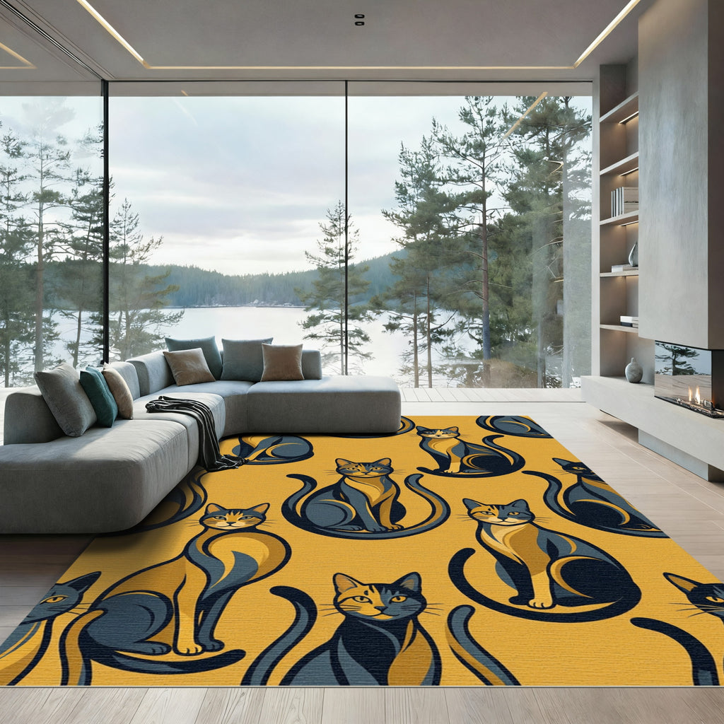 Bold Ochre Feline Symmetry Rug