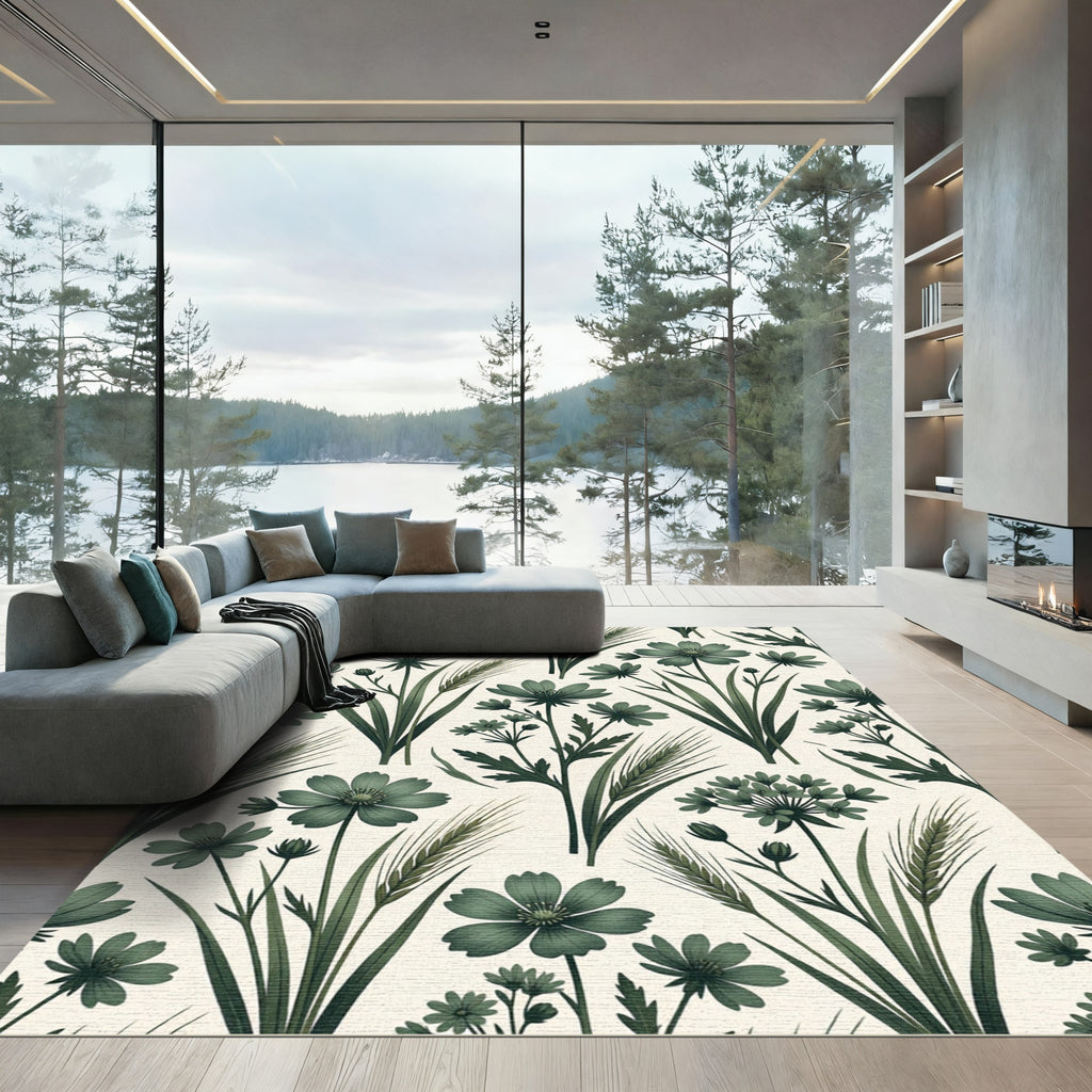 Sage Green Botanical Wheat Meadow Rug