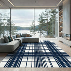Rich Navy Blue Classic Plaid Grid Rug