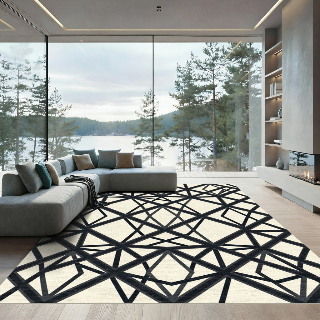 Monochrome Geometric Diamond Intersecting Lines Rug
