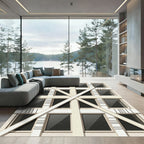 Modern Beige Geometric Grid Rug