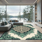 Elegant Sage Cream Ornate Victorian Medallion Rug
