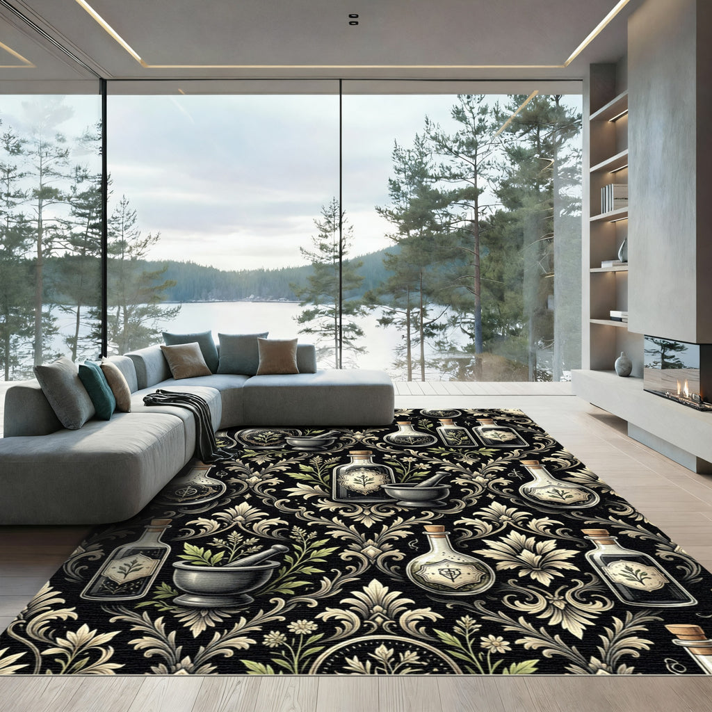 Vintage Apothecary Botanical Dark Floral Rug