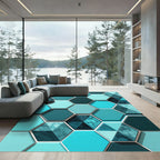 Geometric Teal Hexagon Abstract Art Rug