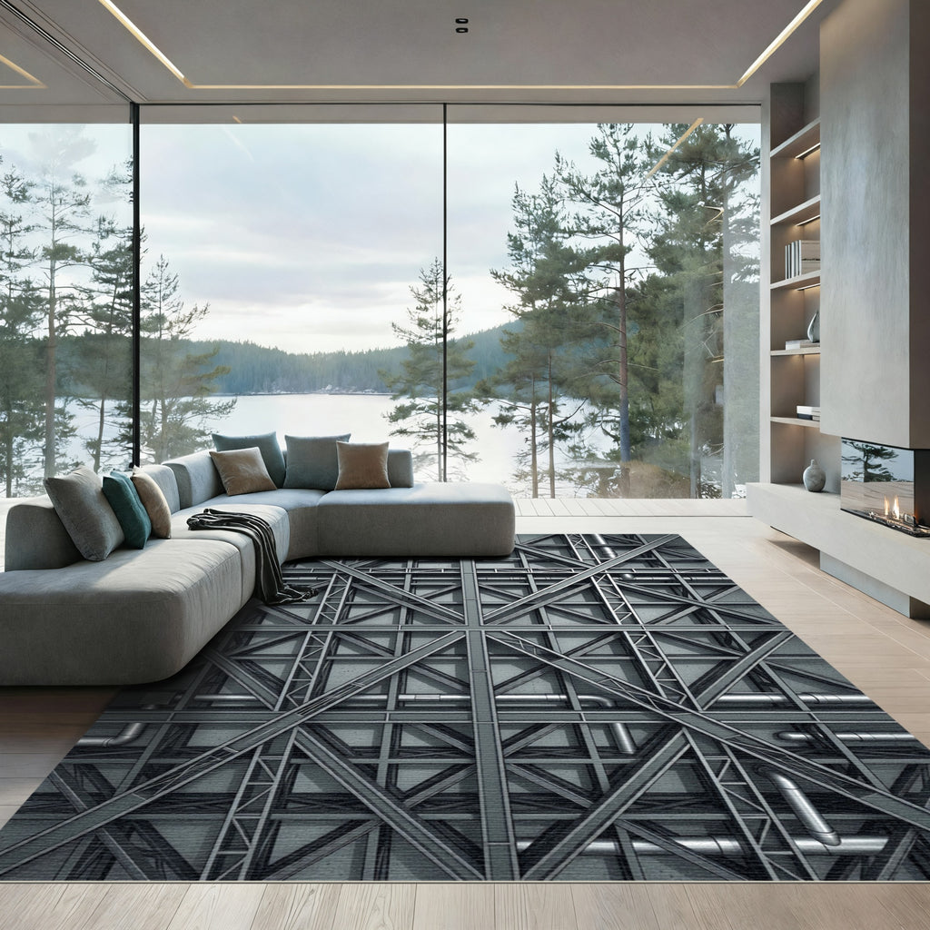 Gray Industrial Metal Framework Rug