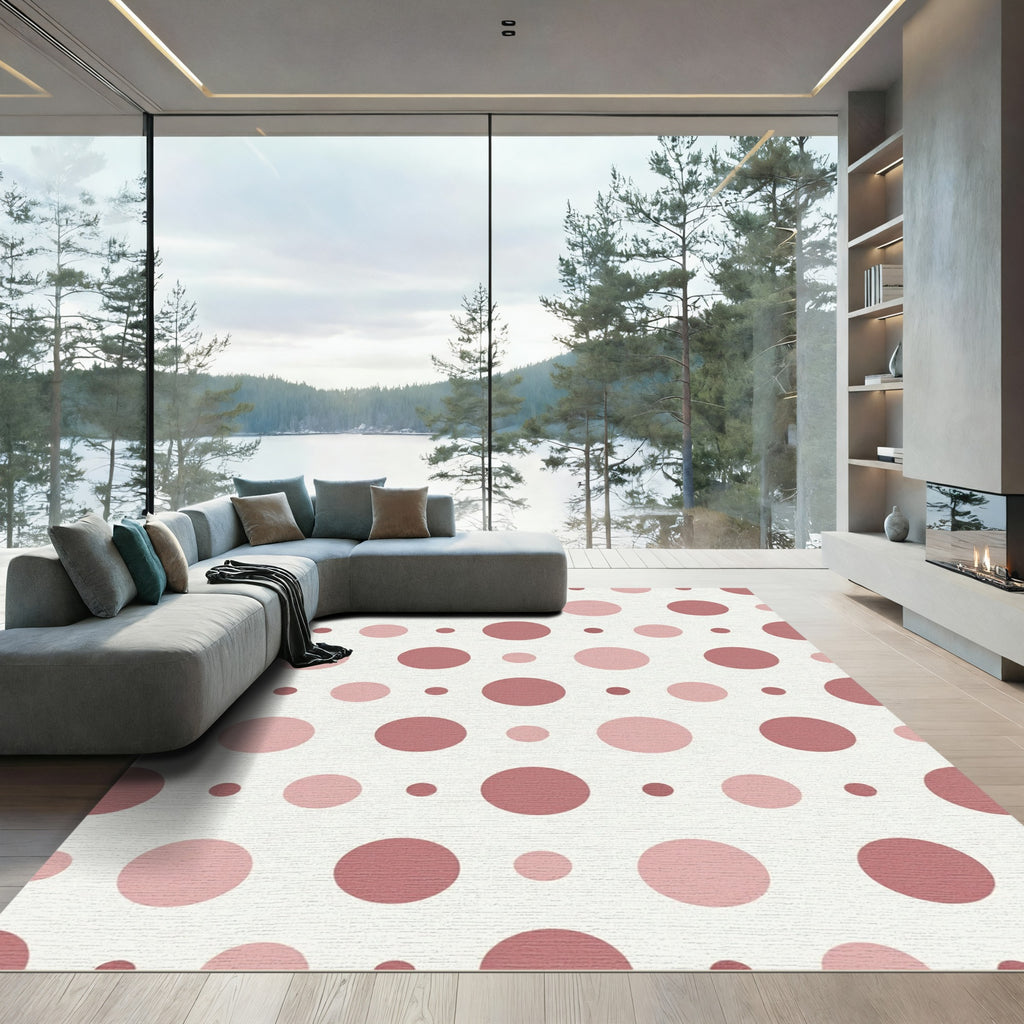 Dusty Rose Polka Dot Composition Rug
