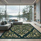 Sage Green Baroque Damask Scroll Rug