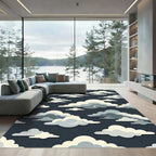 Clouds Navy Sky Celestial Whimsical Rug