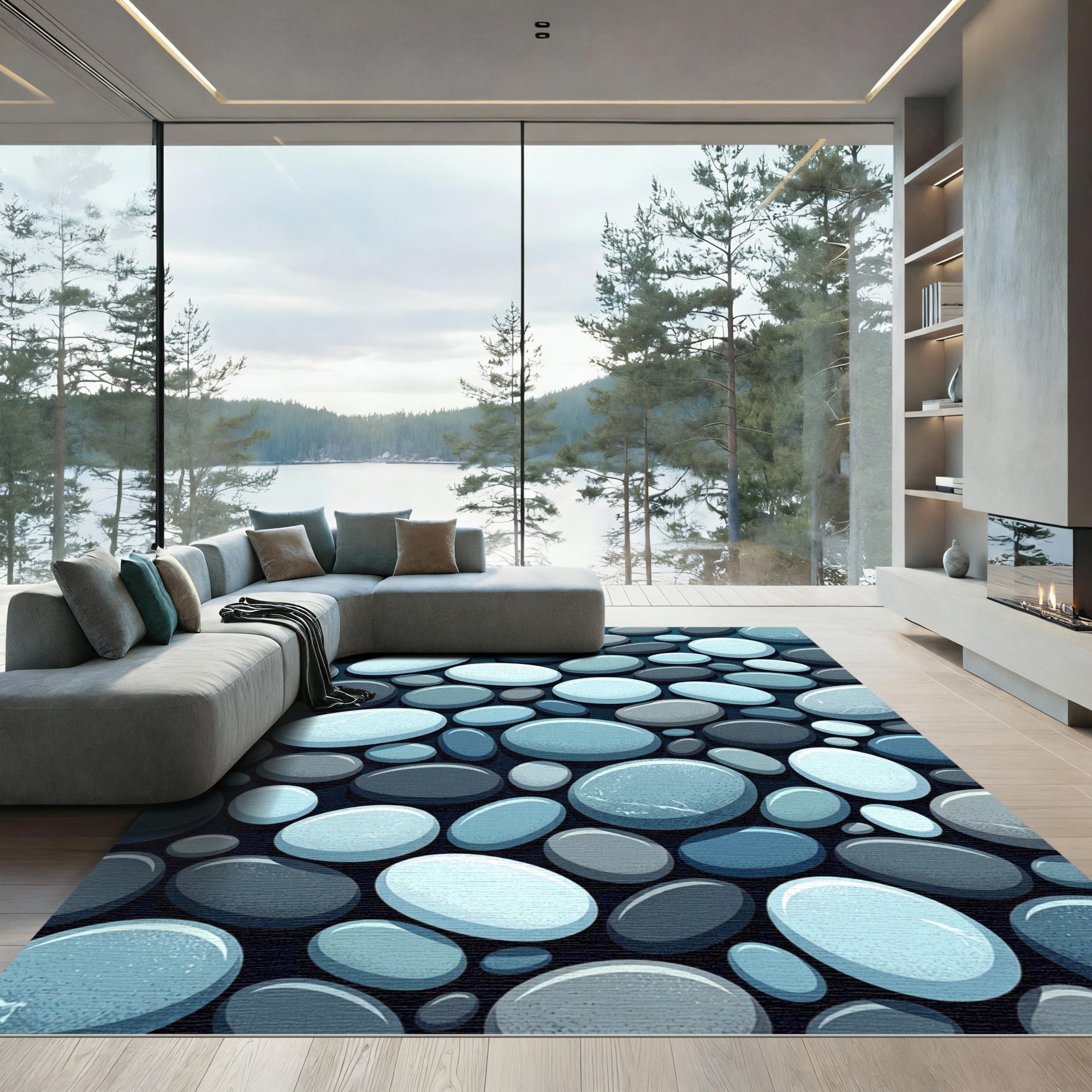 Cool Tones Smooth Pebble Arrangement Rug