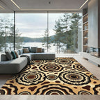 Earthy Tan Floral Concentric Circles Rug
