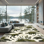 Green Prehistoric Dinosaur Wilderness Illustration Rug