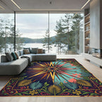 Celestial Golden Starburst Teal Foliage Rug