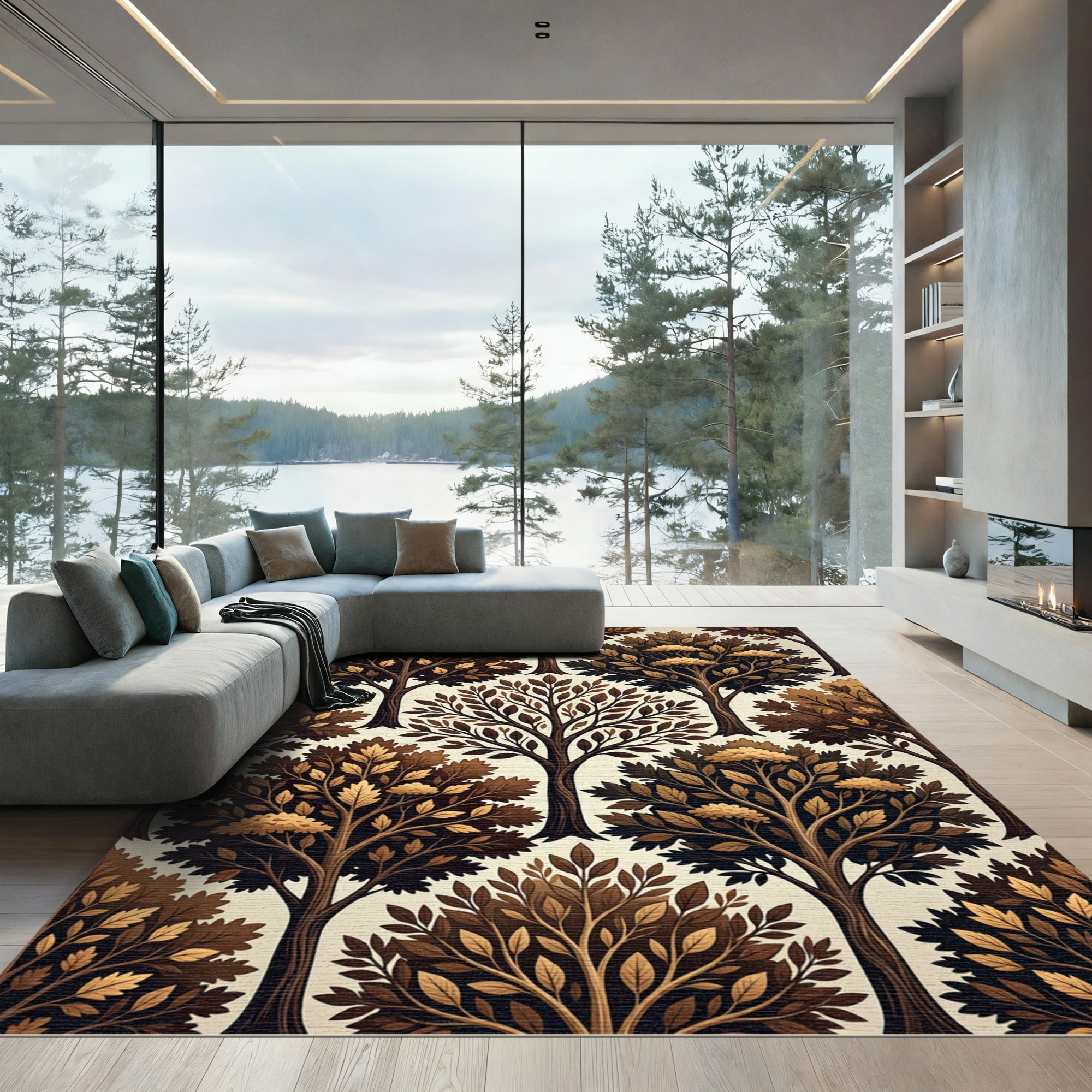 Rich Brown Autumnal Tree Collage Rug
