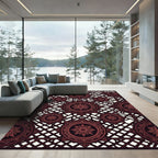 Dark Burgundy Ornate Geometric Medallion Lattice Rug