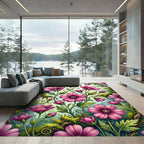 Enchanted Magenta Blossom Woodland Meadow Rug