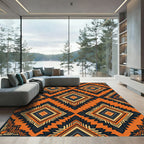 Bold Burnt Orange Geometric Diamond Art Rug