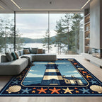 Nautical Lighthouse and Seashell Illustration Rug