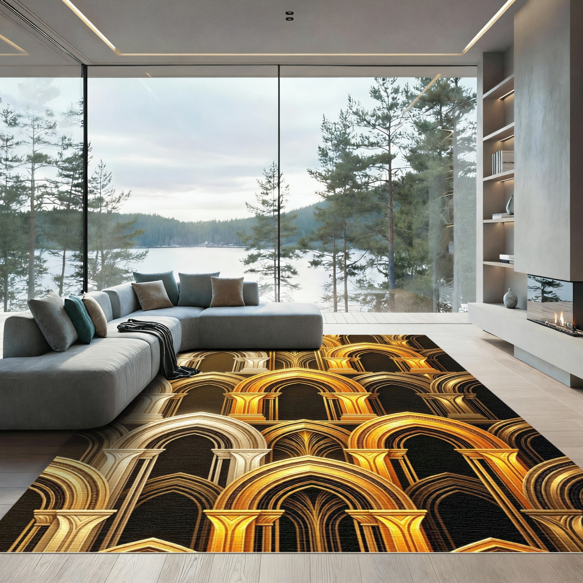 Gilded Gothic Arch Metallic Gold Rug