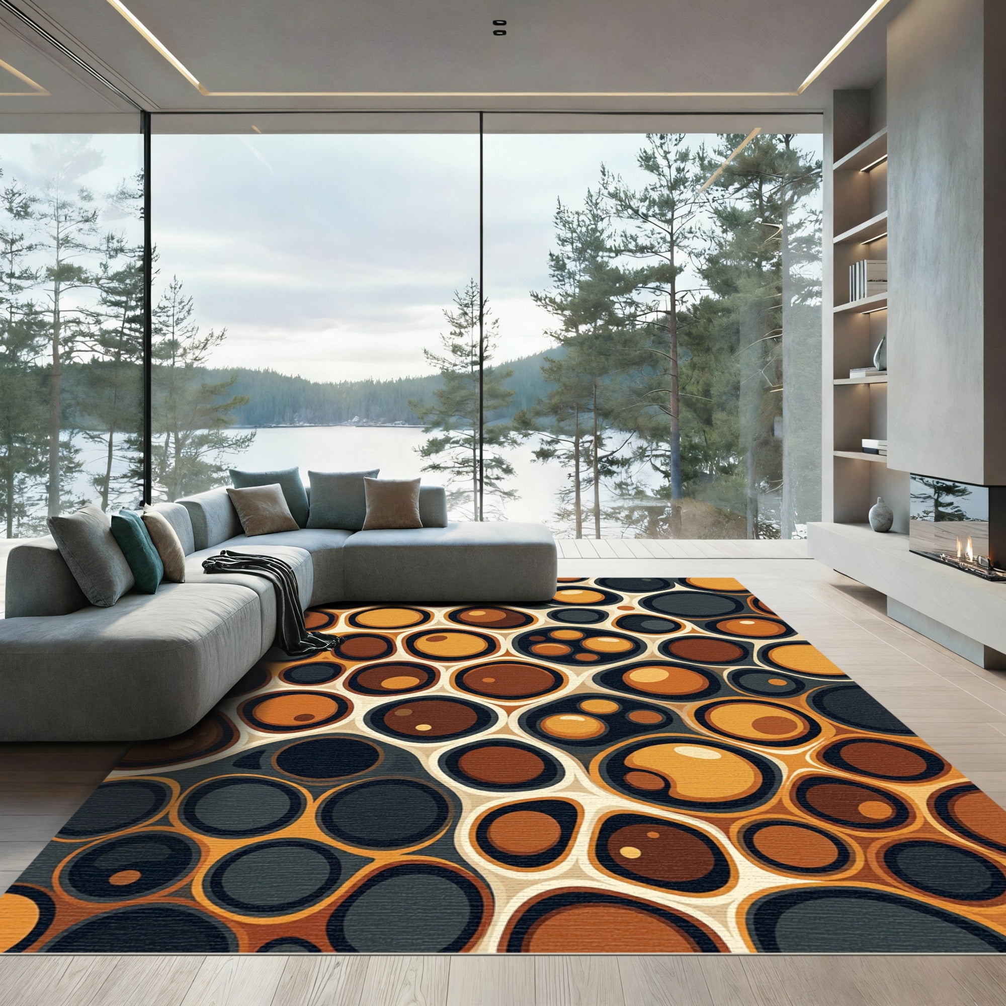 Abstract Amber Honeycomb Organic Spheres Rug