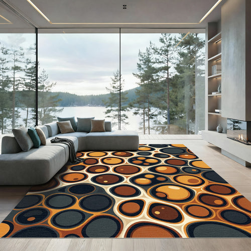 Abstract Amber Honeycomb Organic Spheres Rug