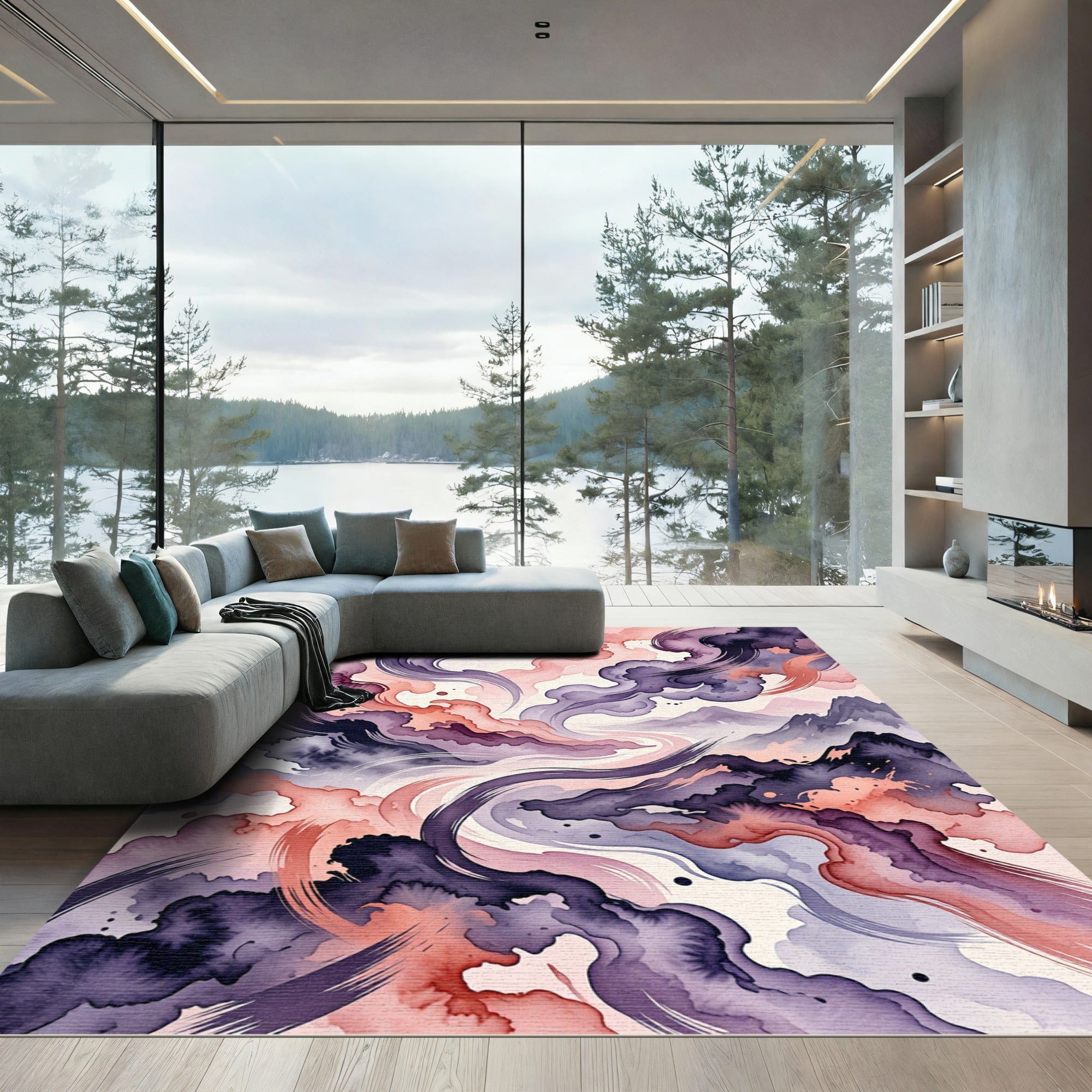 Ethereal Lavender and Peach Abstract Cloud Rug