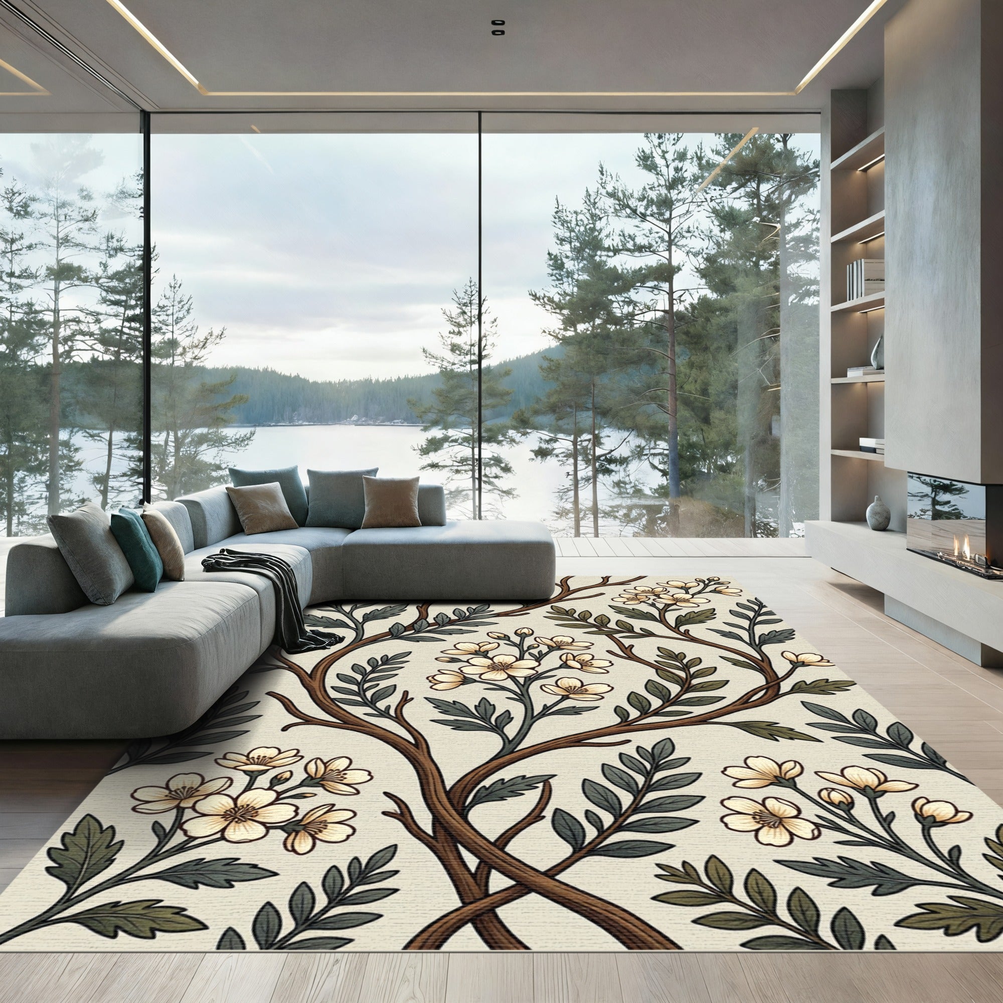 Vintage Cream Floral Branch Botanical Rug