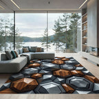Metallic Wood Geometric Hexagon Mosaic Rug