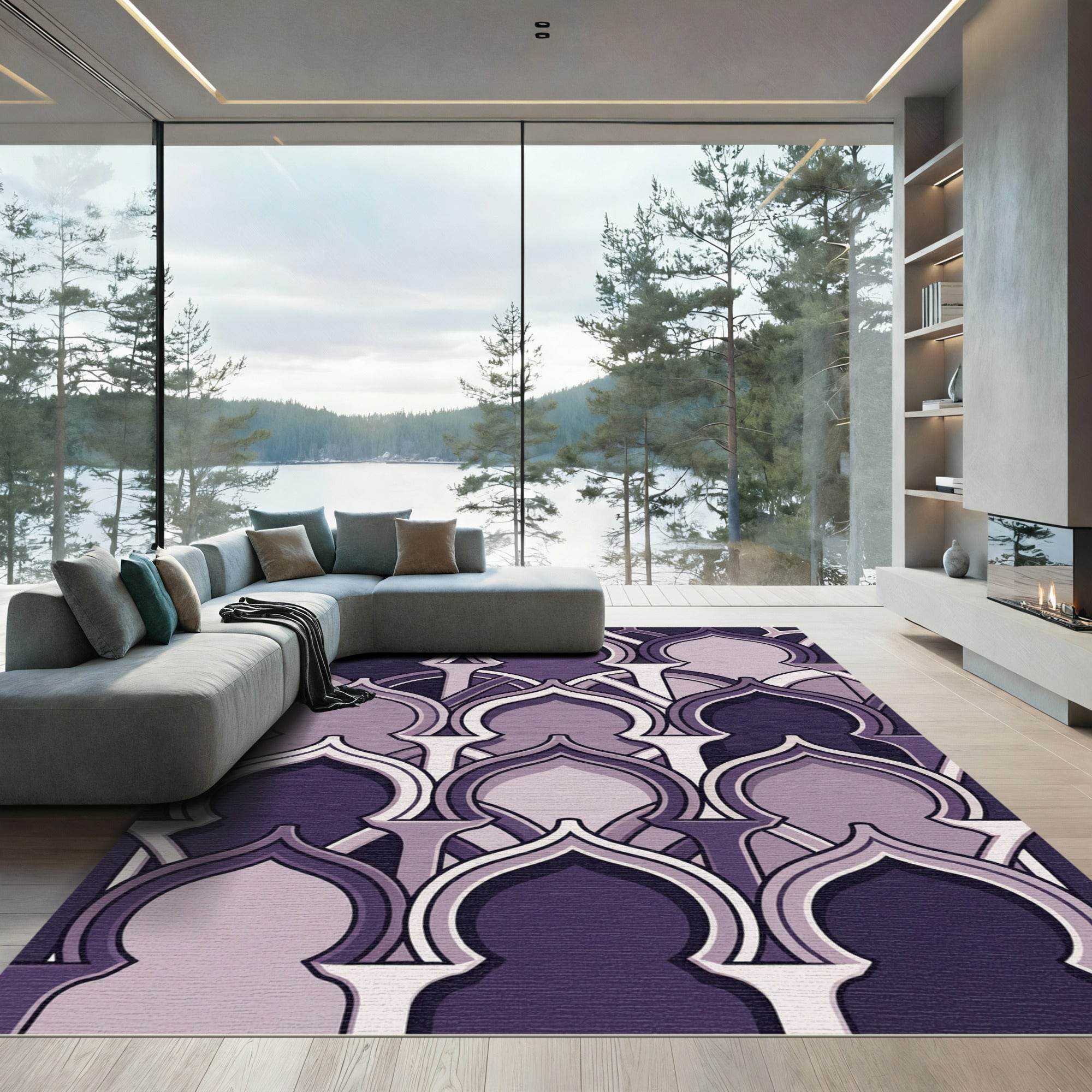 Elegant Purple Arch Geometric Tile Rug