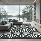 Modern Navy Cream Geometric Linear Tile Rug