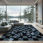 Gray Black Cubes Checkerboard Composition Rug