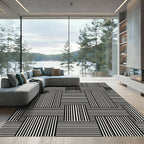 Minimalist Monochrome Interlocking Geometric Stripe Rug