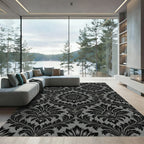 Regal Black Damask Crown Ornament Rug
