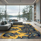 Whimsical Black and Gold Mouse Illustration Rug
