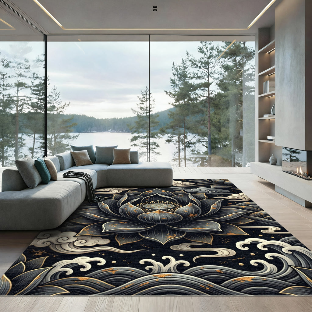 Dark Lotus Waves Cloud Medallion Rug
