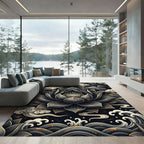 Dark Lotus Waves Cloud Medallion Rug