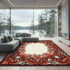 Elegant Burnt Orange Filigree Scroll Frame Rug