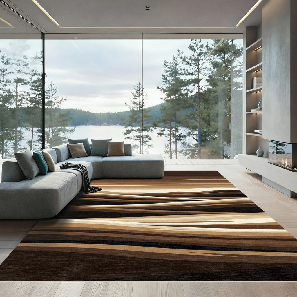 Abstract Ochre Earth Tones Wavy Rug