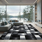 Monochromatic Silver and Black Woven Link Rug